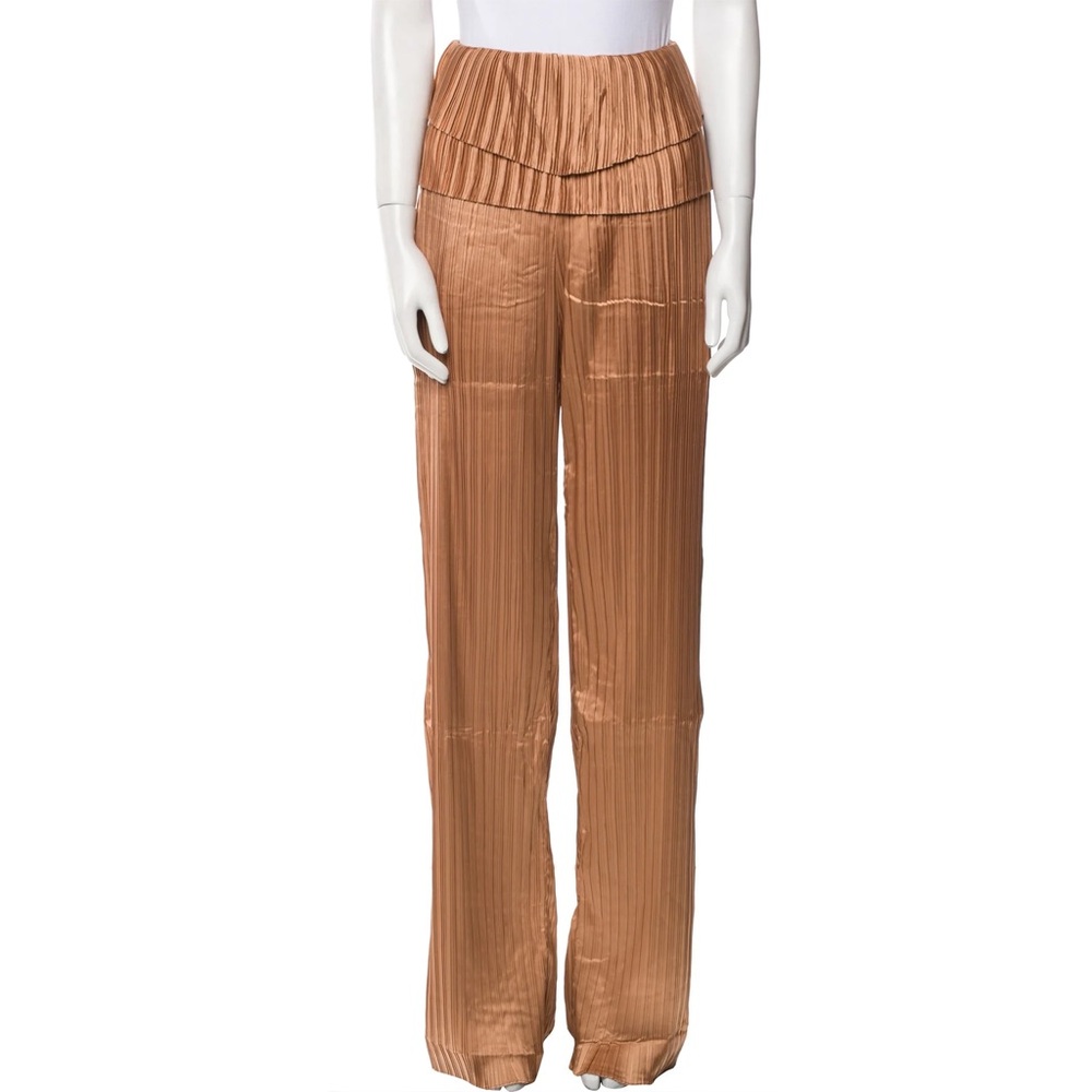 Andrea Iyamah satin wide leg pleated dress pants Toffee Medium NWT